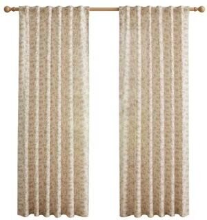 4 Curtain Panels Taupe and Cream Floral Toile Rod Pocket & Pinch Pleat 36X84